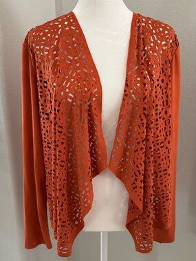 Chico’s Faux Suede Burnt Orange accent jacket shrug size 1 / Medium US 8
